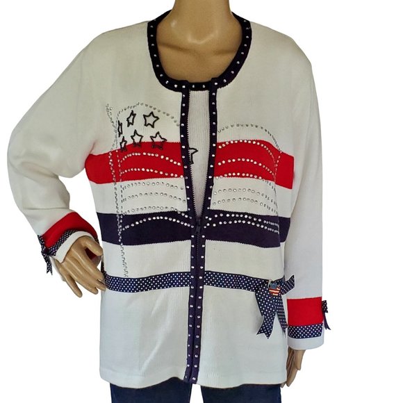 HSN Storybook Knits 2 Piece Sweater Set Women's 1X Cardigan & Tank Americana - Picture 3 of 16